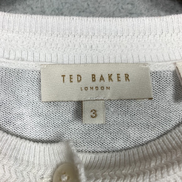 Ted Baker Ryvir Cardigan Women's 3 Ivory Multi Woven Detail Printed Button Front - Picture 2 of 11